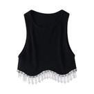 Top Curto Slim Fit Com Franjas De Diamantes E Detalhes Em Pedraria, Estilo High Street Chic