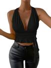Top curto SOLY HUX Sexy com decote em V profundo para mulheres, preto