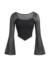 Top curto SweatyRocks, malha, gola quadrada, franzido, preto, 11Y