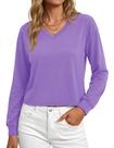 Top curto YUCOLEN, manga comprida, decote em V, algodão para mulheres, roxo, GG