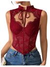 Top de espartilho SweatyRocks, renda floral, recortada, cor de vinho