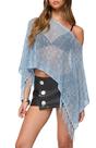 Top de poncho LOWAKAR Sheer Glitter Mesh Knit Crochet Blue para mulheres
