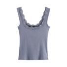 Top De Tricô Vintage Com Renda Para Mulheres DUOPERI, Alças Sólidas, Decote Quadrado, Moda Chic Para