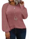 Top Eytino Plus Size para mulheres com gola redonda e manga comprida rosa