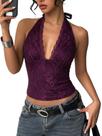 Top feminino BEAUDRM, frente única, bolinhas, renda, sem encosto, roxo