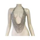 Top Feminino Brilhante Com Strass, Sem Costas, Decote Halter, Decote V Profundo, Camisola Curta Para