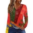 Top feminino COTECRAM de outono de manga comprida com decote em V plus size vermelho