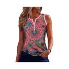 Top feminino de verão com decote em V e botão com estampa étnica elegante e estiloso
