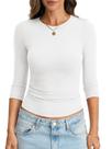 Top feminino EasyGala, algodão, manga 3/4, gola redonda, modelagem justa, branca
