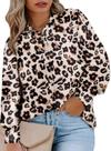 Top feminino Eytino plus size com decote em V e manga comprida com estampa de leopardo