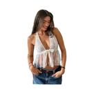Top Feminino Halter Sem Costas Com Detalhes Em Tela E Laço, Bainha Com Fendas, Estilo Streetwear De Top Feminino Halter Sem Costas Com Detalhes Em Tela E Laço, Bainha Com Fendas, Estilo Streetwear De