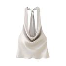 Top Feminino Sem Mangas Com Gola Halter Plissado E Costas Nuas Com Renda Vintage Willshela Chic Lady