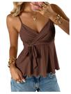 Top feminino SOLY HUX Babydoll com decote em V, peplum, café, marrom Top feminino SOLY HUX Babydoll com decote em V, peplum, café, marrom