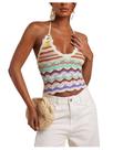 Top feminino SOLY HUX Colorblock Listrado Tricotado em Crochê