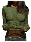 Top feminino transparente com strass e manga longa SOLY HUX