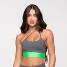 Top Fitness Poliamida Ombro Só Cinza com Detalhe Verde Miami