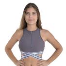 Top fitness tecido emana cropped com zíper feminino Liebe .