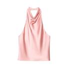 Top Halter De Cetim Feminino Preto E Amarelo Sem Mangas Para O Verão Top Halter De Cetim Feminino Preto E Amarelo Sem Mangas Para O Verão