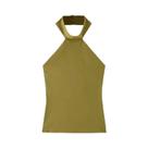 Top Halter Feminino Verão 2025 Sem Mangas Costas Descobertas Verde Azul Sexy off Shoulder Justo