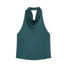 Top Halter Marrom Para Mulheres, Sem Mangas, Em Cetim Preto E Branco, Camisola Sexy Para Festas,