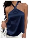Top Halter Silk Satin sem encosto para mulheres SOLY HUX azul escuro