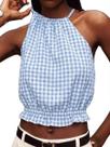 Top IDEALSANXUN Gingham Gingham, gola alta, manta de algodão para mulheres