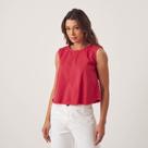 Top Jeans Cropped Barra Desfiado Botões Atrás Pimenta