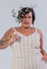 Top linho listra plus size