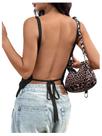 Top MakeMechic feminino tricotado sem encosto, alça espaguete preta