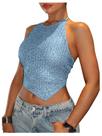 Top MakeMechic, lantejoulas, frente única, aberta nas costas, azul brilhante, para mulheres