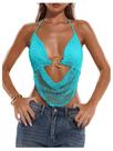 Top MakeMeChic Y2k Crochet Halter Sequin Rave Party Azul Menta Top MakeMeChic Y2k Crochet Halter Sequin Rave Party Azul Menta