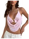 Top MakeMeChic Y2k Crochet Halter Sequin Rave Party Pink XS