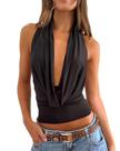 Top Meihuida, gola alta, sem encosto, preto de verão para mulheres