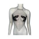 Top Preto Com Renda E Diamantes Brilhantes, Roupa Feminina Sexy Para Balada AKYZO, Estilo Europeu
