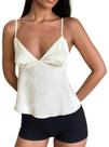 Top QLQLWDD de cetim jacquard floral com decote em V e alça espaguete Top QLQLWDD de cetim jacquard floral com decote em V e alça espaguete