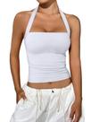 Top REORIA Halter Crop Tank sem mangas, moda Y2K 2025 Top REORIA Halter Crop Tank sem mangas, moda Y2K 2025