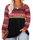 Top RITERA Plus Size para mulheres de manga comprida Colorblock Red 3GG