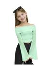 Top RoseSeek Girl's Off The Shoulder Mesh Manga Comprida 10Y