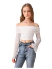 Top RoseSeek Girl's Off The Shoulder Mesh, manga comprida, branca