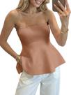 Top Saodimallsu feminino Peplum Tube sem mangas em malha cáqui