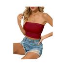 Top Sem Alças De Cor Sólida Para Mulheres, Camiseta Curta Com Decote Barco