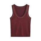 Top Sem Mangas Feminino Com Decote Em V E Detalhes Contrastantes, Moda Chic Top Sem Mangas Feminino Com Decote Em V E Detalhes Contrastantes, Moda Chic