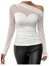 Top SweatyRocks feminino de malha transparente de manga comprida branca