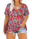 Top TIYOMI Plus Size com decote em V com estampa floral raglan para mulheres