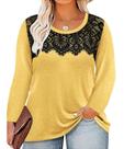 Top TIYOMI Plus Size, manga comprida, camiseta elegante de renda preta
