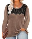 Top TIYOMI Plus Size, manga comprida, camiseta elegante de renda preta