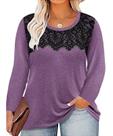 Top TIYOMI Plus Size, manga comprida, camiseta elegante de renda preta