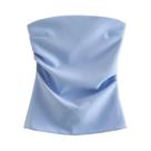 Top Tubo Feminino Sexy Com Babados, Ombro a Ombro, Sem Alças, Decote Nas Costas, Estilo Corpete E