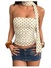 Top tubular Milumia Polka Dots Mesh Bege sem alças para mulheres