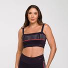 Top Upside Preto de Poliamida com Estampa em Poá e Decote Re